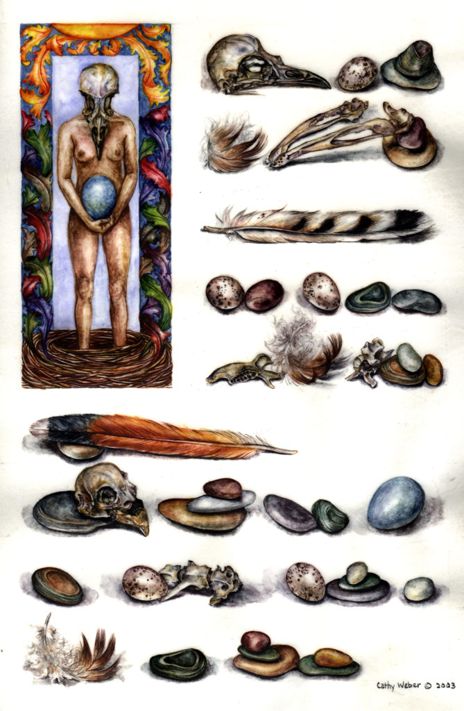 cathy weber - art - painting - woman - oil - montana - painting - oil - stick - heart - poem - object - stone