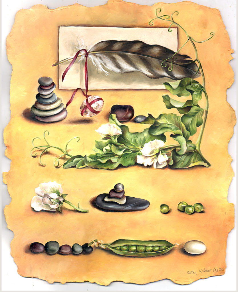 cathy weber - art - painting - woman - oil - montana - painting - oil - stick - heart - poem - object - stone