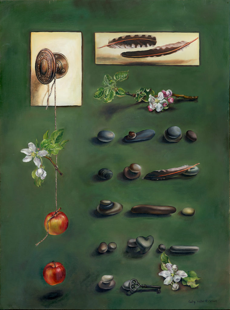 cathy weber - art - painting - woman - oil - montana - painting - oil - stick - heart - poem - object - stone