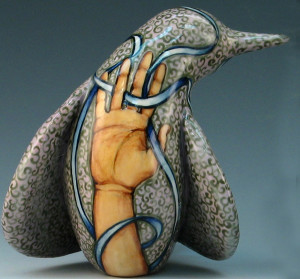 cathy weber - art - painting - woman - montana - ceramic - porcelain - bird - narrative - clay - glazed