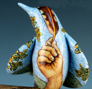 cathy weber - art - painting - woman - montana - ceramic - porcelain - bird - narrative - clay - glazed