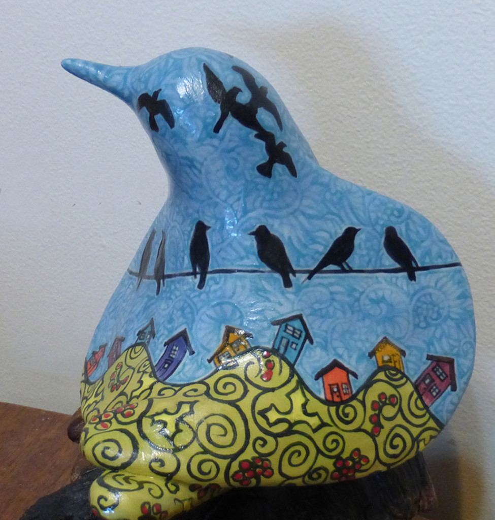 cathy weber - art - painting - woman - montana - ceramic - porcelain - bird - narrative - clay - glazed