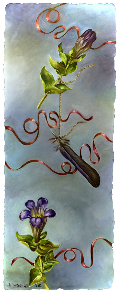 cathy weber - art - painting - woman - oil - montana - painting - botanical - ribbon - flower - gentian - oil painting