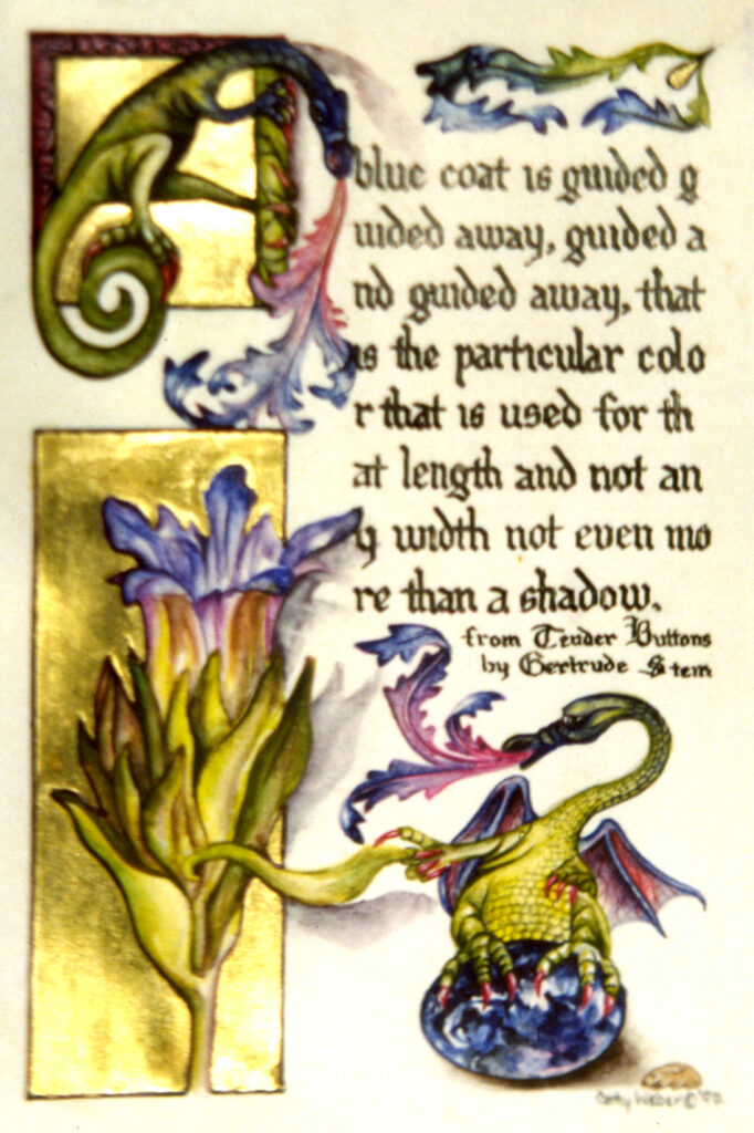 cathy weber - art - illumination - calligraphy - manuscript - watercolor - woman - rose - montana - gertrude stein - tender buttons