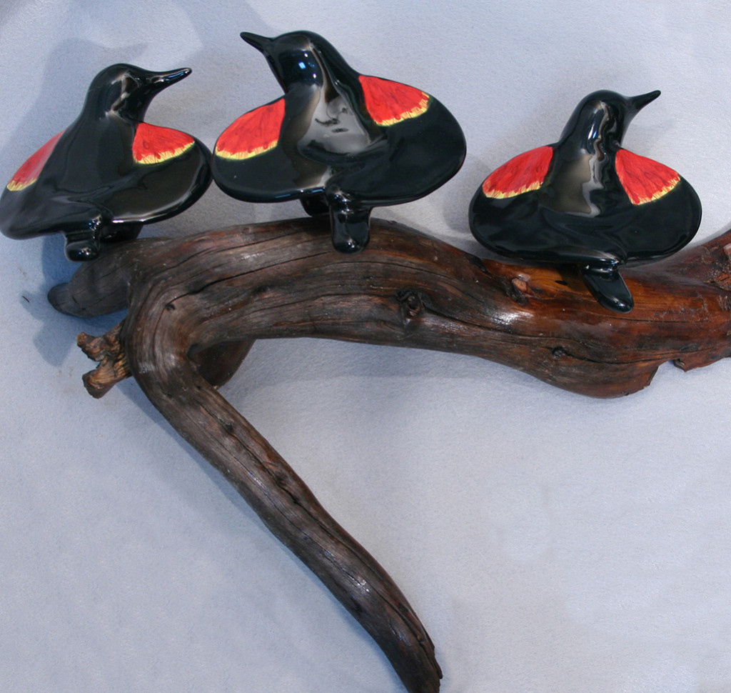 cathy weber - art - clay- woman - montana - ceramic - porcelain - bird - redwing - red winged - blackbird - flock