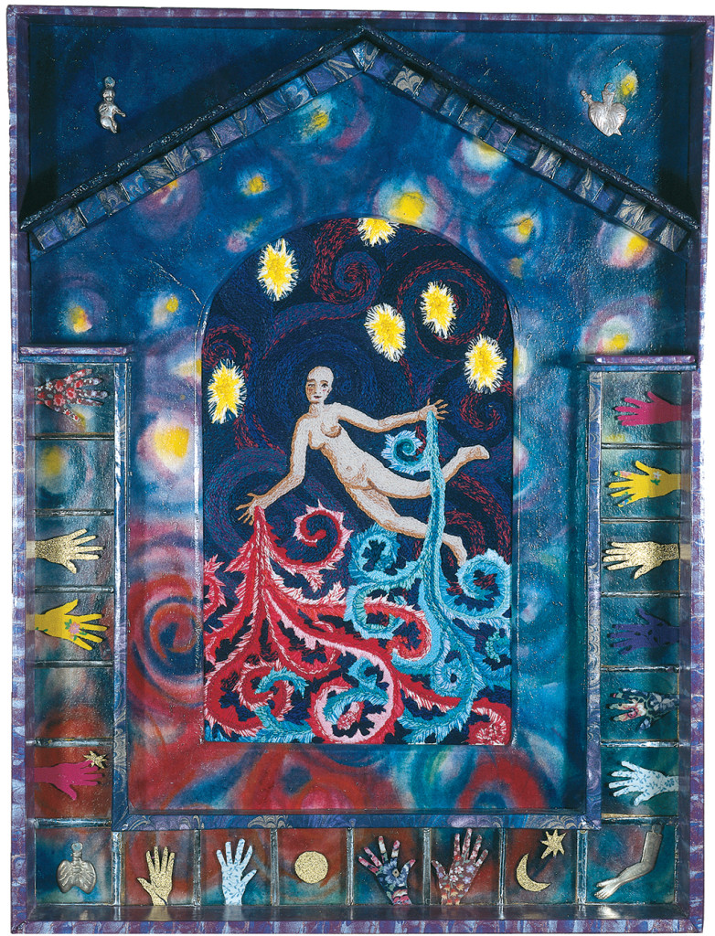 cathy weber - art - painting - woman - watercolor -illumination- montana - painting - parchment - skin - gertrude stein - grief - heart - tree - blood - embroidery