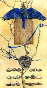 11.010 -- cathy weber - artist - oil painting - montana - woman - egg - stone - art - ribbon - nest