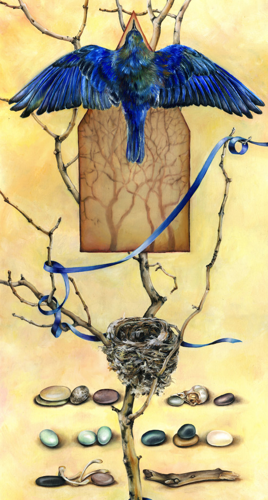 11.010 -- cathy weber - artist - oil painting - montana - woman - egg - stone - art - ribbon - nest