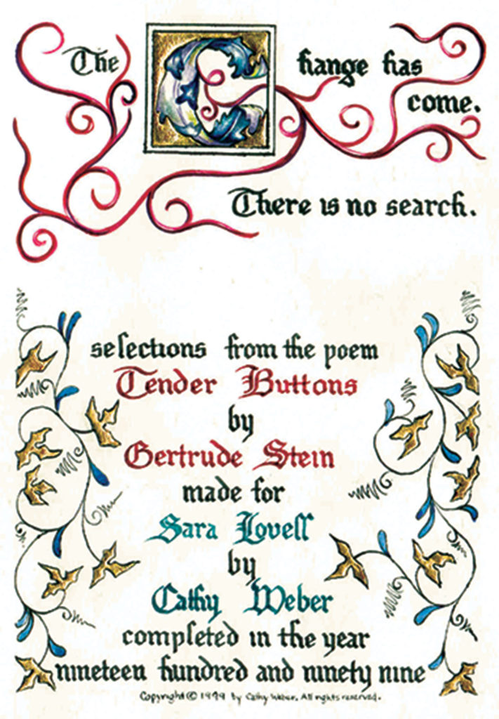 cathy weber - art - artmaker - watercolor - parchment- montana - Gertrude - stein - tender buttons - illumination - book - artist