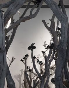 cathy weber - art - clay- woman - montana - ceramic - porcelain - bird - blackbird - flock - tree - MAM - Overstory/Understory