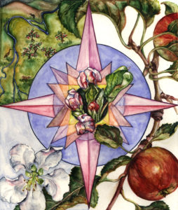 cathy weber - art - artmaker - watercolor - montana - illumination - book - artist - map - compass rose - parchment