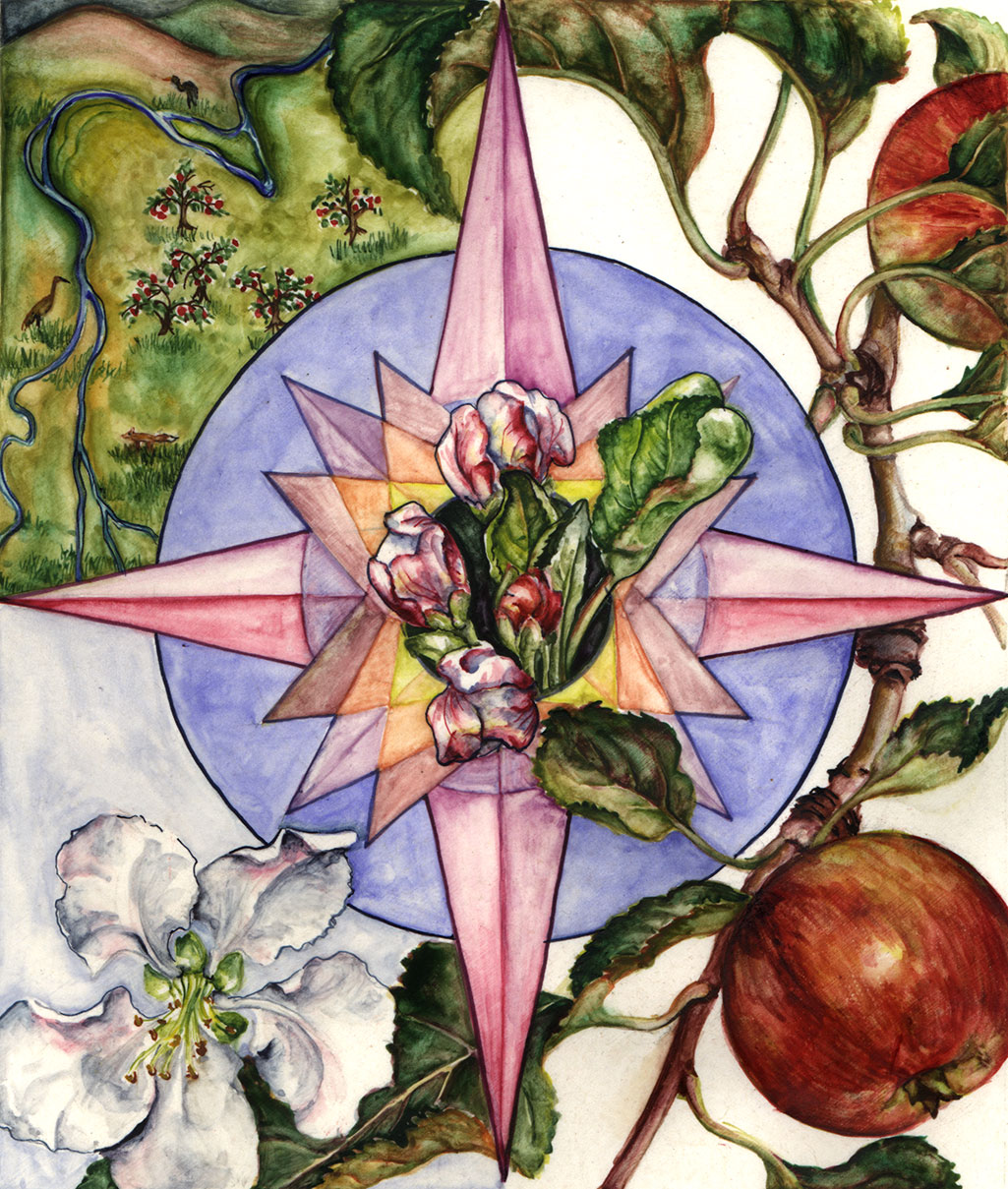 cathy weber - art - artmaker - watercolor - montana - illumination - book - artist - map - compass rose - parchment