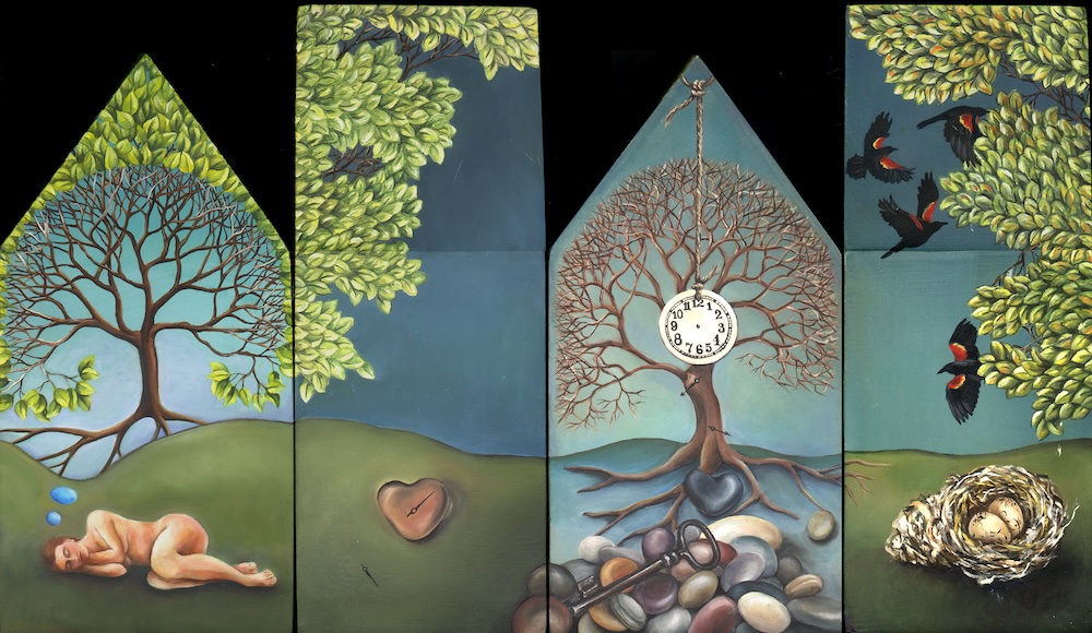 green tree house - cathy weber - artmaker - nest - key - oil painting - montana - art - egg - bird