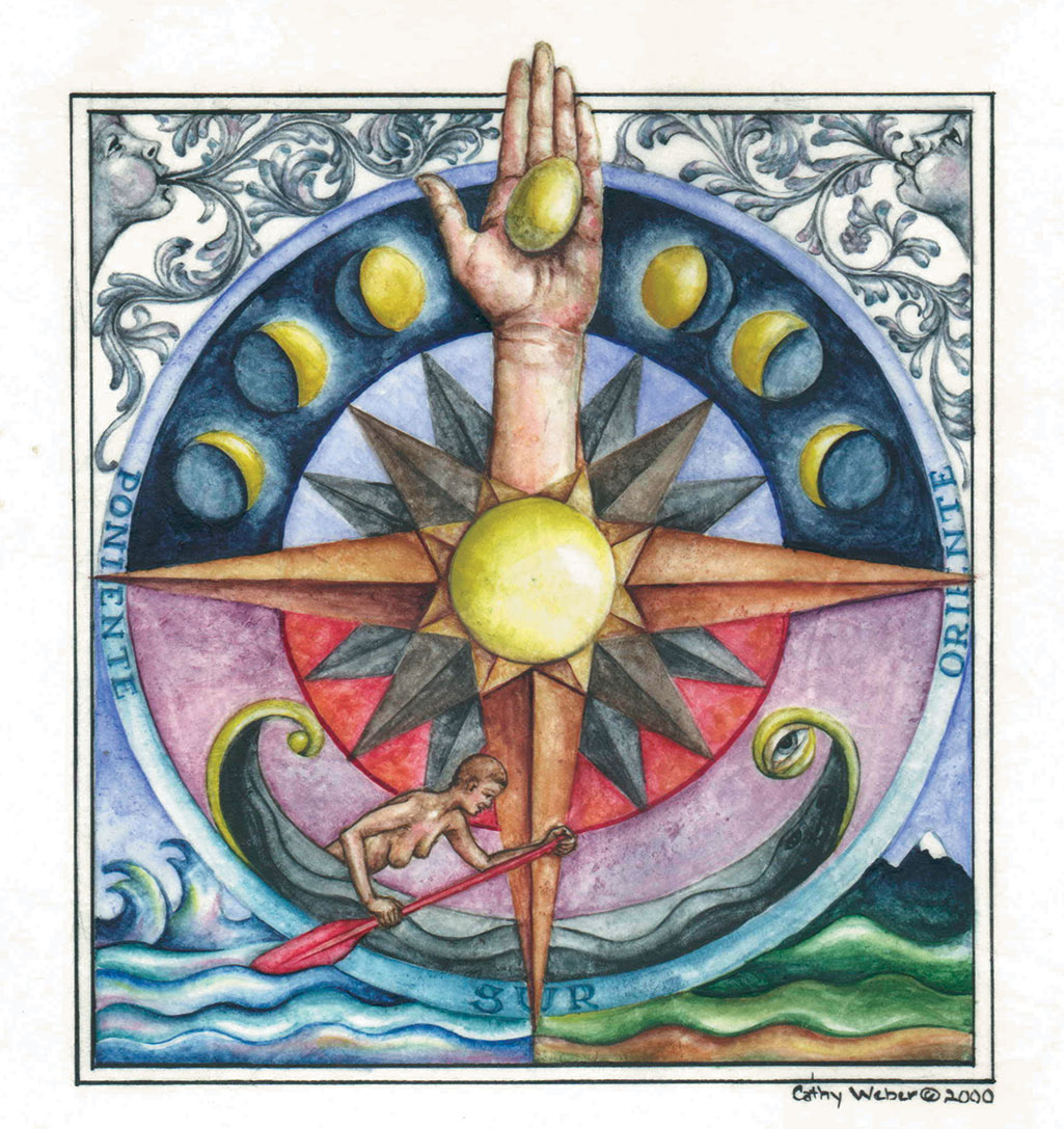 cathy weber - art - artmaker - watercolor - montana - illumination - book - artist - map - compass rose - parchment
