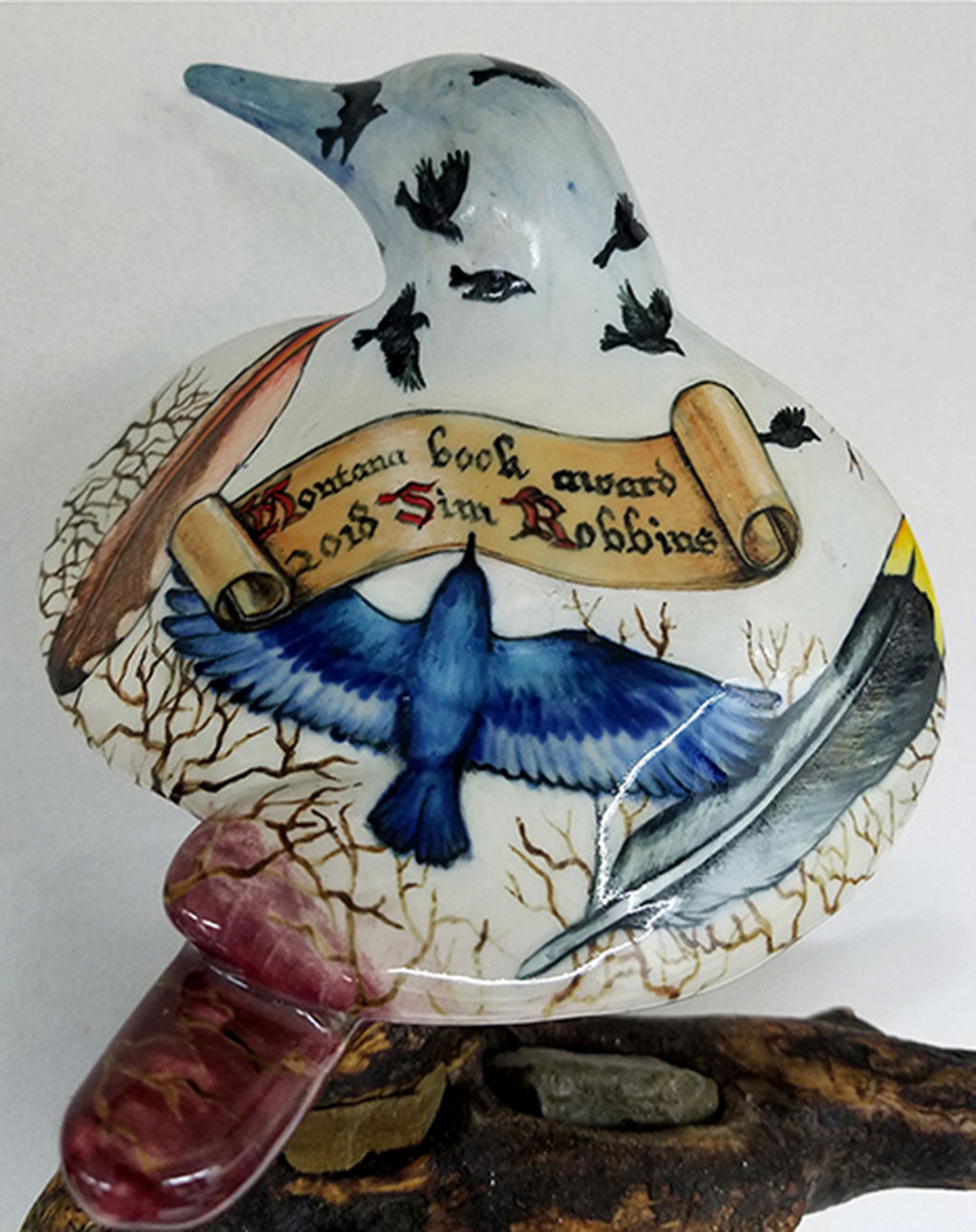 18.001 - cathy weber - art - painting - woman - montana - ceramic - porcelain - bird - narrative - clay - glazed