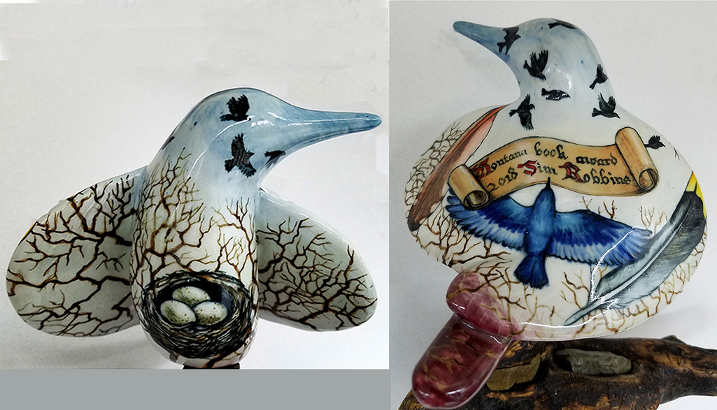 18.001 - cathy weber - art - painting - woman - montana - ceramic - porcelain - bird - narrative - clay - glazed - nest