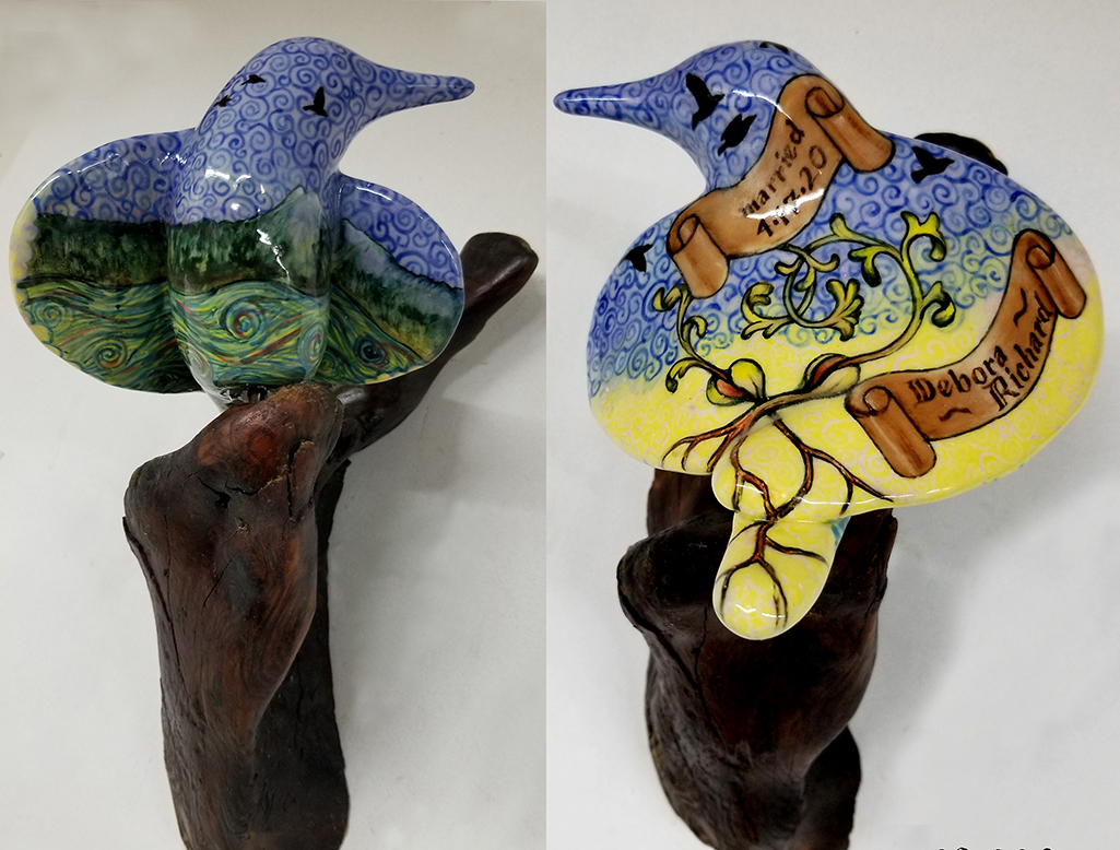 20.008 - cathy weber - art - painting - woman - montana - ceramic - porcelain - bird - narrative - clay - glazed