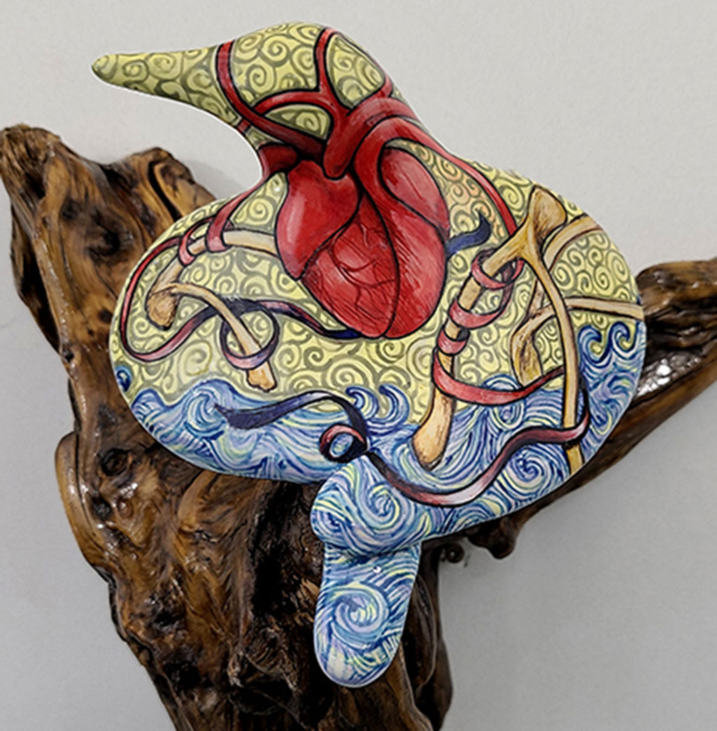 21011- cathy weber - art - painting - woman - montana - ceramic - porcelain - bird - narrative - clay - glazed
