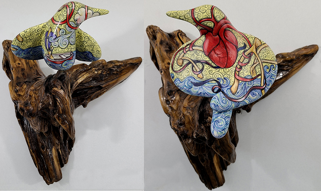 cathy weber - art - painting - woman - montana - ceramic - porcelain - bird - narrative - clay - glazed - heart - wish bone - boat