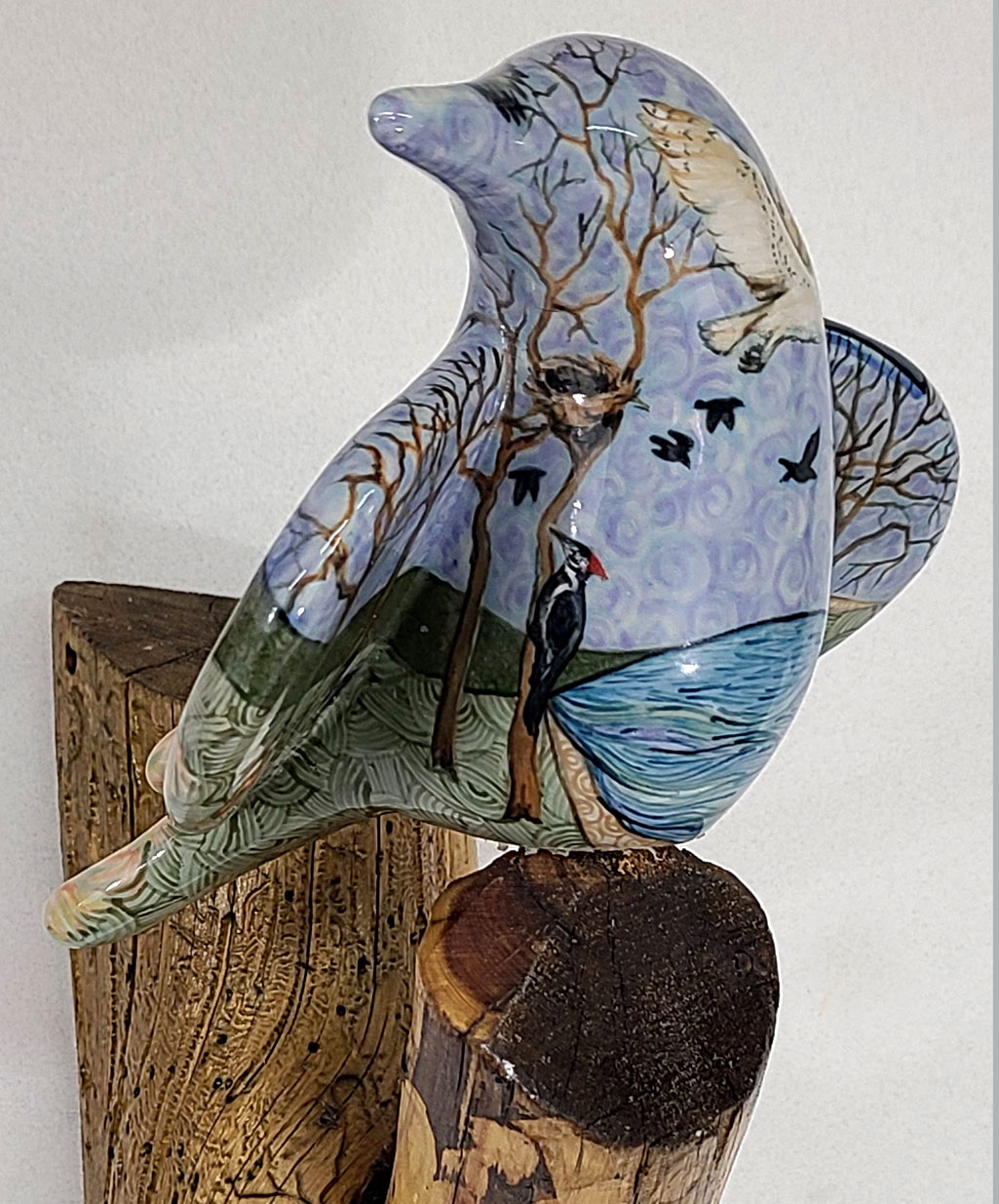 21012- cathy weber - art - painting - woman - montana - ceramic - porcelain - bird - narrative - clay - glazed