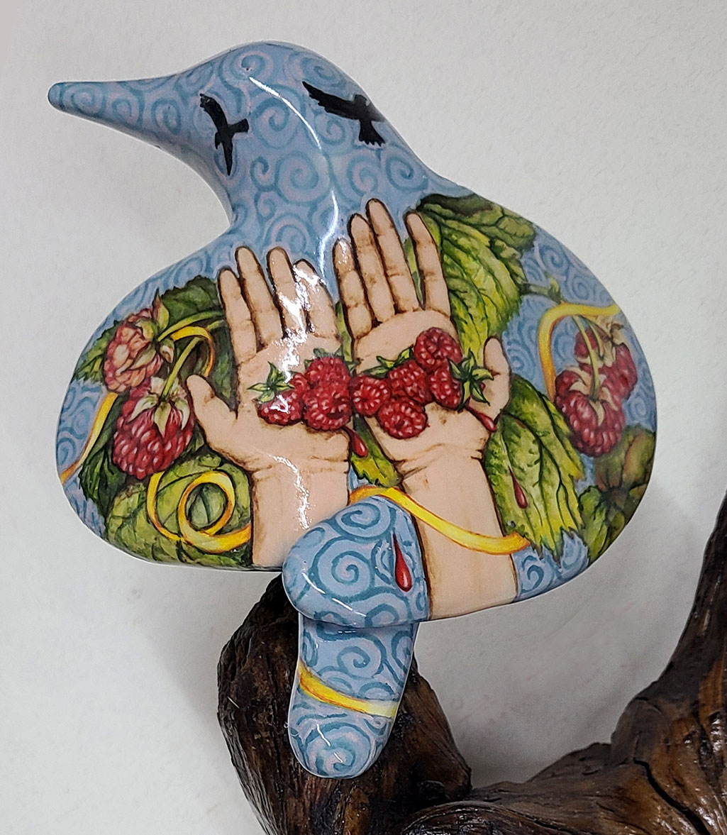 22002- cathy weber - art - painting - woman - montana - ceramic - porcelain - bird - narrative - clay - glazed