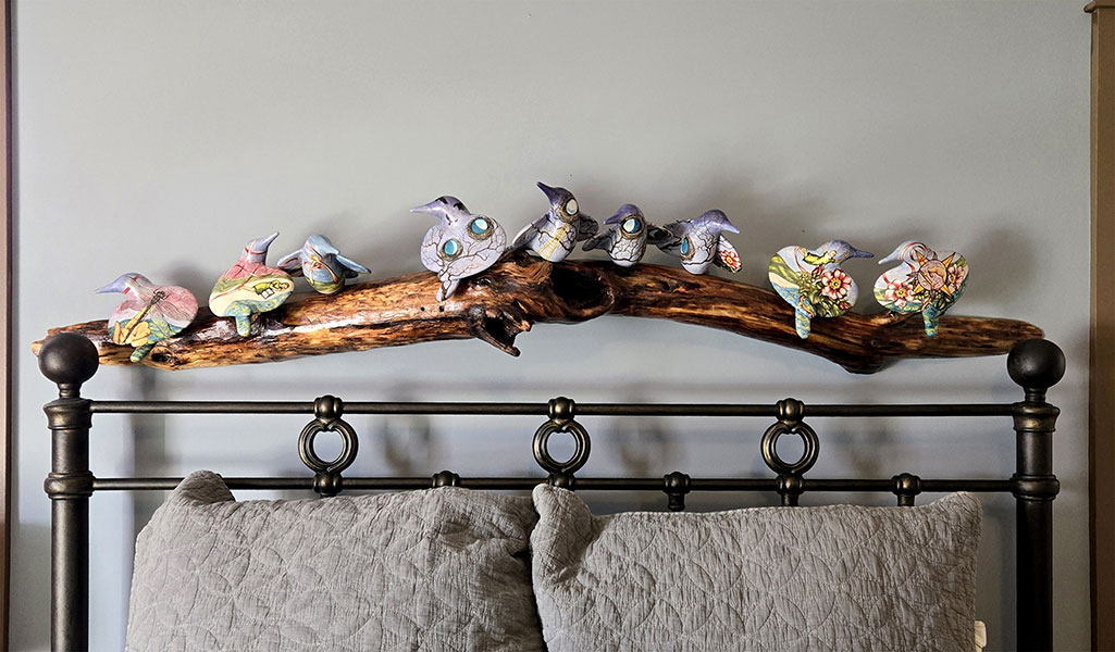 cathy weber - art - painting - woman - montana - ceramic - porcelain - bird - narrative - clay - glazed - installation