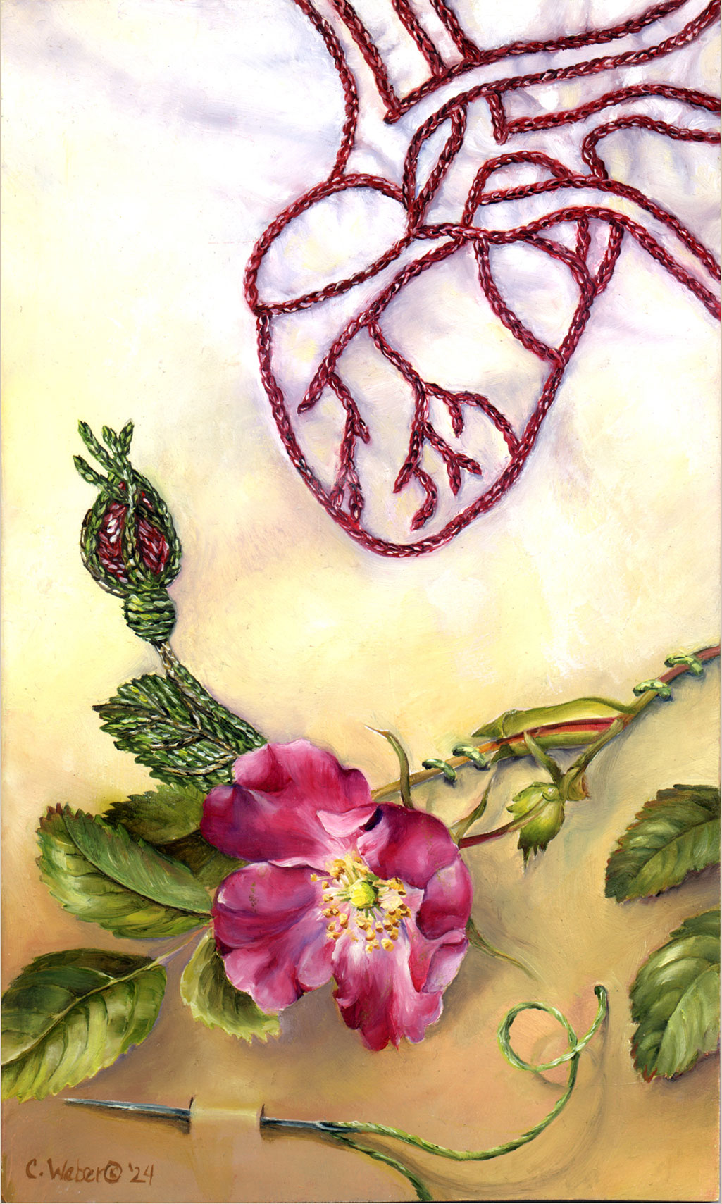 cathy weber - art - painting - woman - oil - montana - painting - oil - botanical - heart - lace - wildflower - embroidery - rose - oil painting
