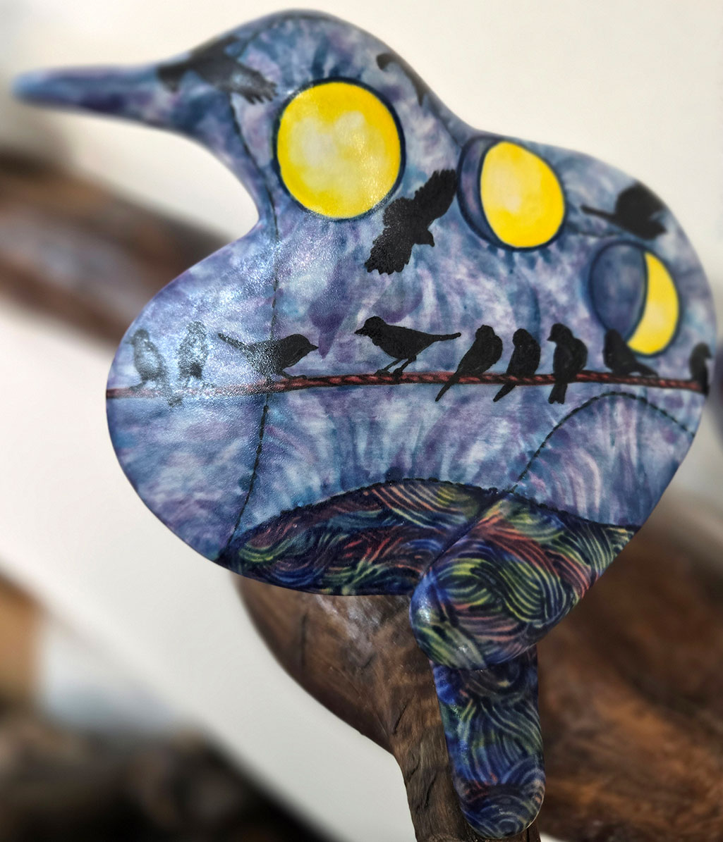 24009- cathy weber - art - painting - woman - montana - ceramic - porcelain - bird - narrative - clay - glazed