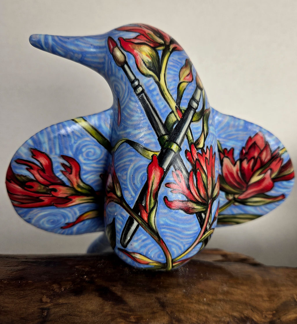 cathy weber - art - painting - woman - montana - ceramic - porcelain - bird - narrative - clay - glazed