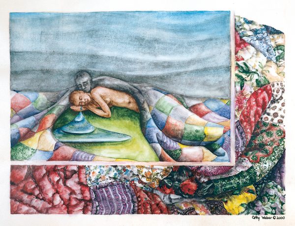 cathy weber - art - painting - woman - watercolor -illumination- montana - painting - parchment - skin - grief - heart - blood