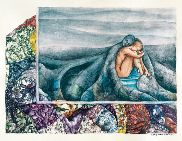 cathy weber - art - painting - woman - watercolor -illumination- montana - painting - parchment - skin - grief - heart - blood