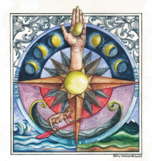 cathy weber - art - artmaker - watercolor - montana - illumination - book - artist - map - compass rose - parchment