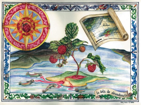 cathy weber - art - artmaker - watercolor - montana - illumination - book - artist - map - compass rose - parchment