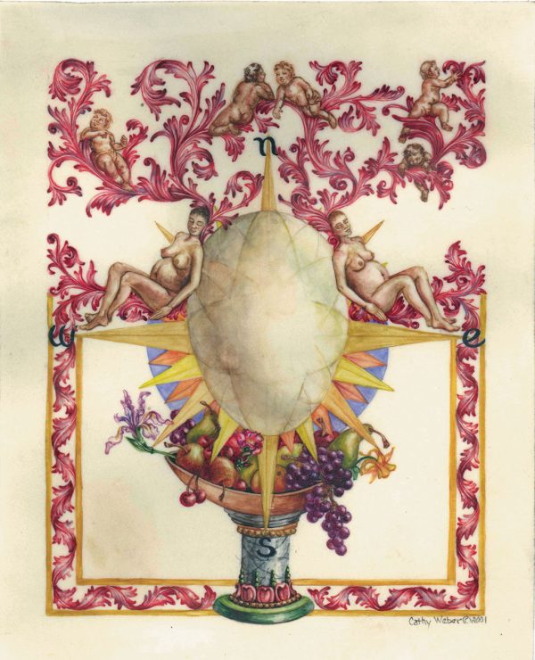 cathy weber - art - artmaker - watercolor - montana - illumination - book - artist - map - compass rose - parchment
