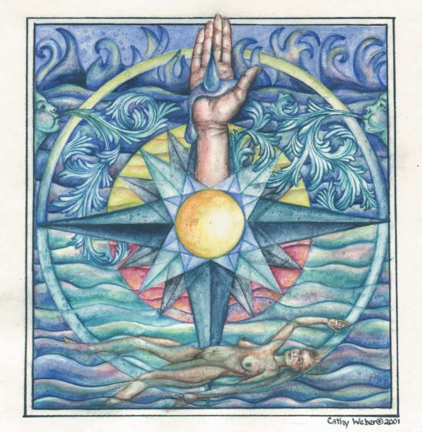 cathy weber - art - artmaker - watercolor - montana - illumination - book - artist - map - compass rose - parchment