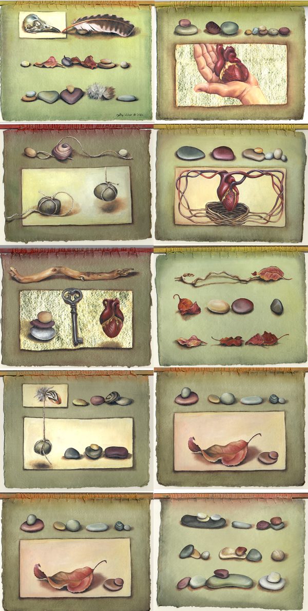 cathy weber - art - painting - stick - stone - dragonfly - woman - heart - wishbone - book art - artist book - book- object - montana - oil painting - object poem - movable page