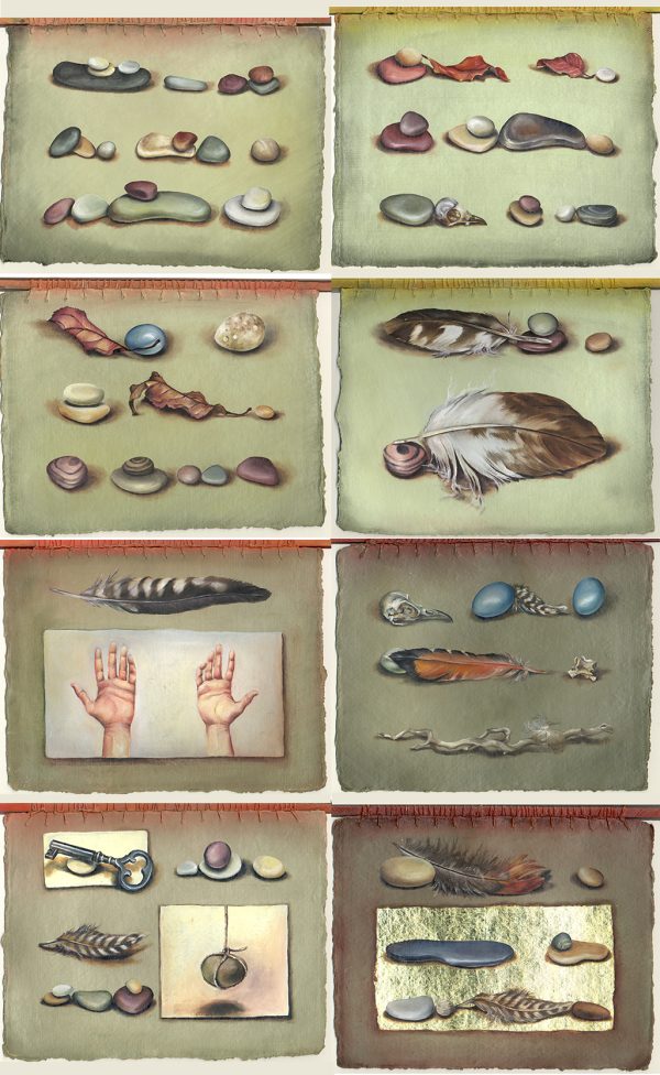 cathy weber - art - painting - stick - stone - dragonfly - woman - heart - wishbone - book art - artist book - book- object - montana - oil painting - object poem - movable page