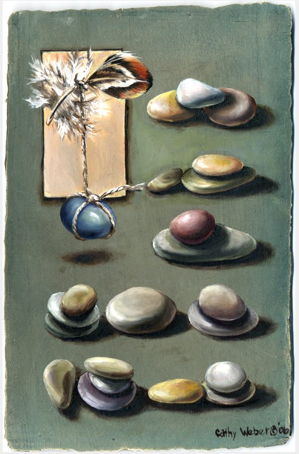 cathy weber - art - painting - woman - oil - montana - painting - oil - stick - heart - poem - object - stone