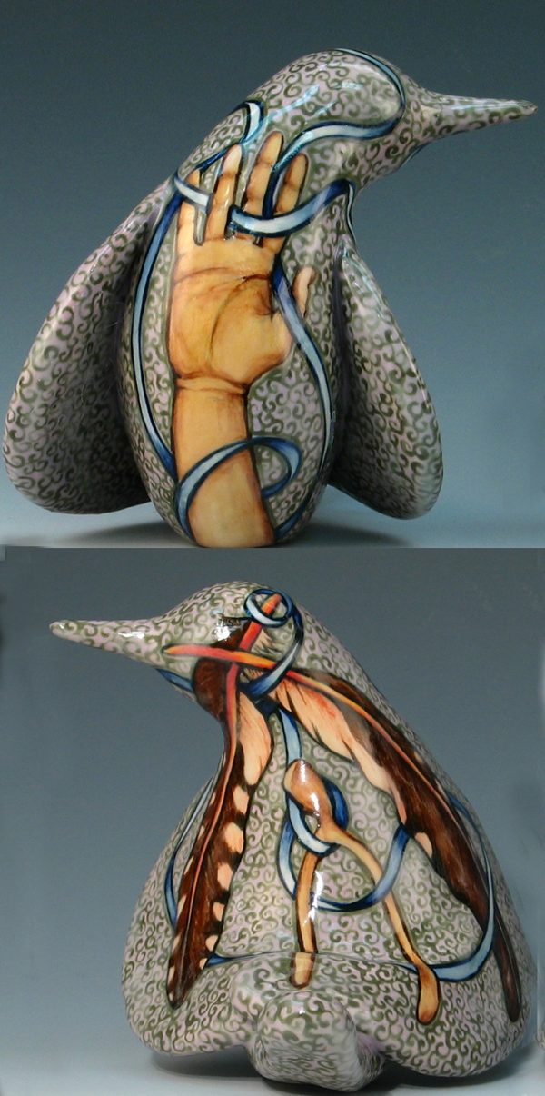cathy weber - art - painting - woman - montana - ceramic - porcelain - bird - narrative - clay - glazed