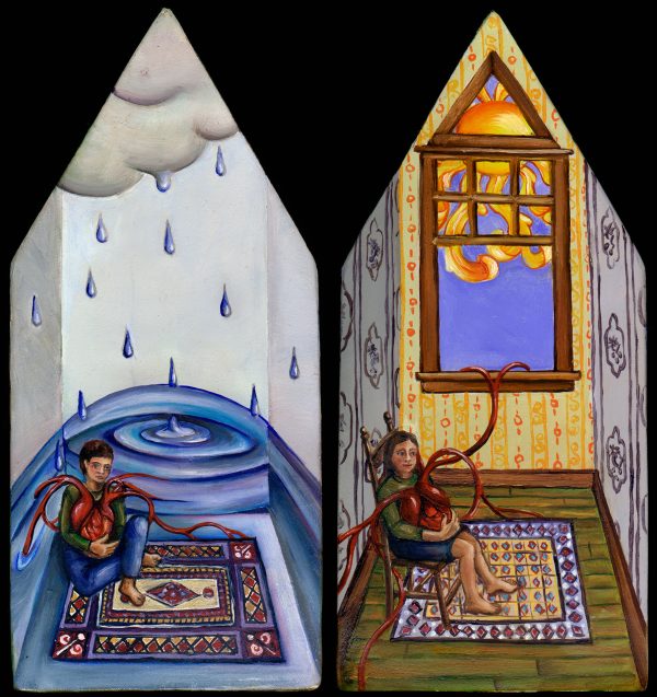 10.018 Sun and Rain Heart House, 3x3x6.75"