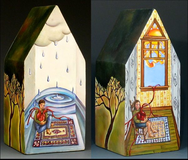 10.018 Sun and Rain Heart House, 3x3x6.75"