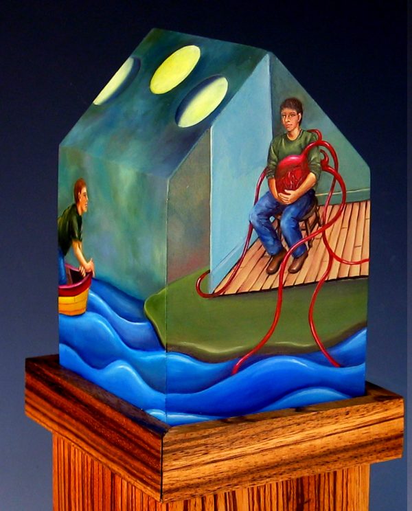 cathy weber - art - painting - woman -house - book art - artist book - book- river - montana - oil painting - wishbone - boat -ladder - moon