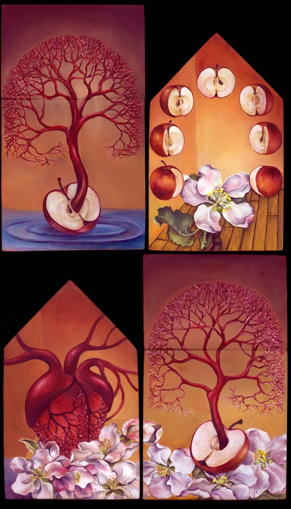 cathy weber - art - painting - oil - montana - red - tree - house - object