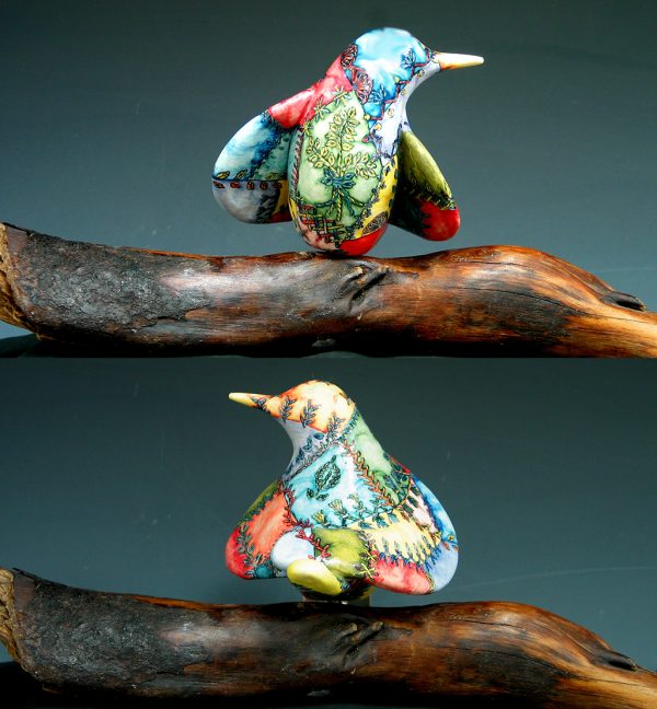 cathy weber - art - bird - clay - ceramic - creation - stitcher - stitch - montana- wildflower - crazy - quilt