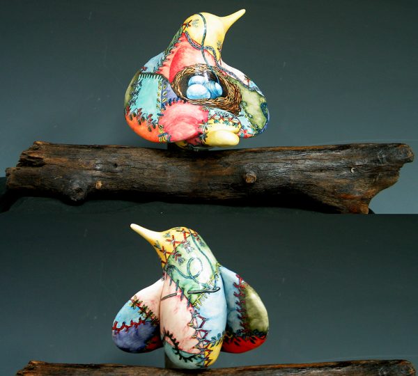 cathy weber - art - bird - clay - ceramic - creation - stitcher - stitch - montana- wildflower - crazy - quilt