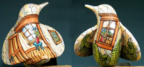 cathy weber - art - painting - woman - montana - ceramic - porcelain - bird - narrative - door - window - heart