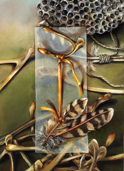 cathy weber - art - painting - woman - oil - montana - oil - object - wishing bone - feather