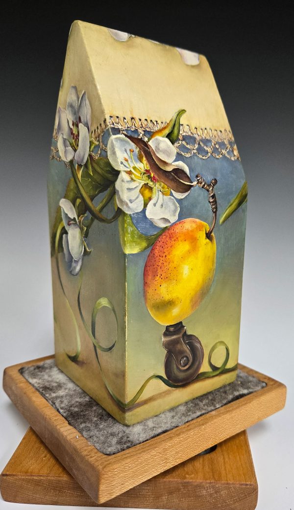 cathy weber - art - painting - woman -house - book art - artist book - botanical - montana - oil painting - pear - wheel - blossom - stitch