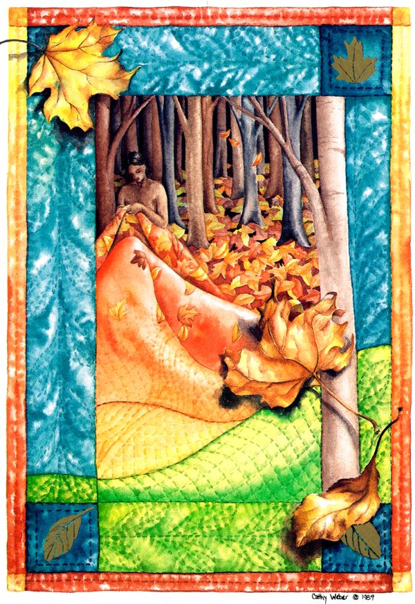 cathy weber - art - holy card - holycard - quilt - watercolor - creation - stitcher - stitch - montana- fall - leaves - quilter
