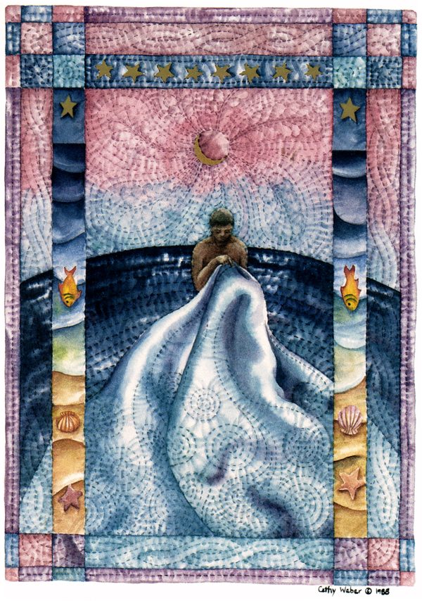 cathy weber - art - holy card - holycard - quilt - watercolor - creation - stitcher - stitch - montana- water - quilter